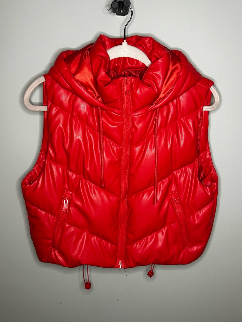 Love Tree Red Hooded cropped Puffer Vest